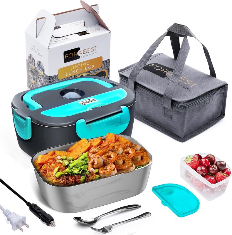 Photo 1 of FORABEST Electric Lunch Box - Fast 60W Food Heater 3-In-1 Portable Food Warmer Lunch Box for Car & Home – Leak proof, 2 Compartments, Removable 304 Stainless Steel Container & Utensils
