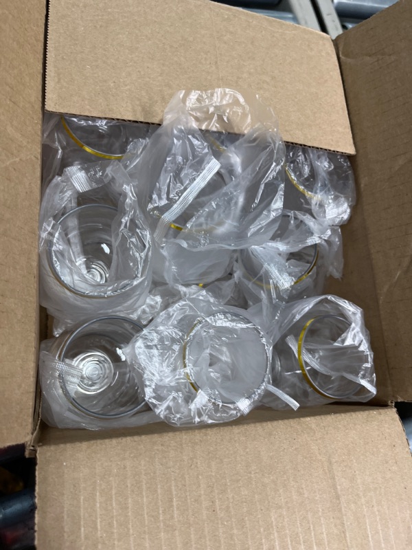 Photo 1 of 24 piece Stemless Disposable Unbreakable Crystal Clear Plastic Wine Glasses Set of 24 (10 Ounces - Gold Rim)