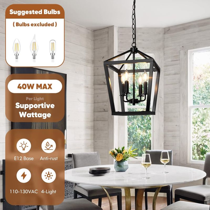 Photo 1 of BrightHome Farmhouse Chandelier 4-Light, Black Pendant Light Fixture Ceiling Hanging for Kitchen Island Dining Room, Lantern Industrial Lighting with Metal...
