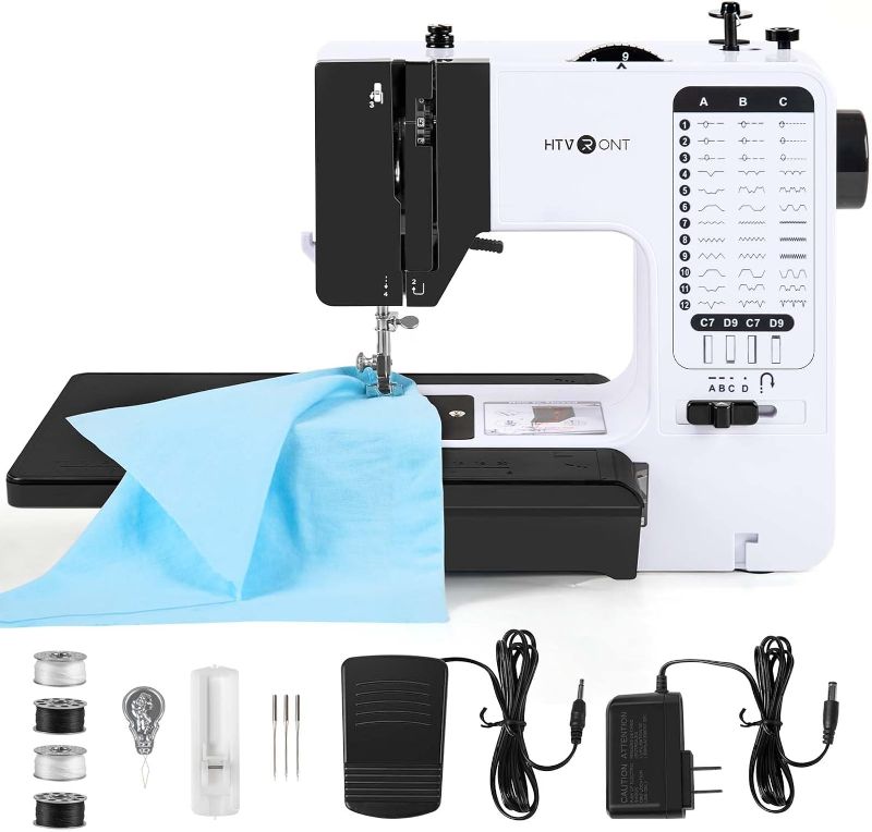 Photo 1 of HTVRONT Mini Sewing Machine for Beginners - 38 Built-in Stitches Sewing Machine for Kids with Dual Speed, Reverse Sewing, Wide Table, Light, Easy to Use