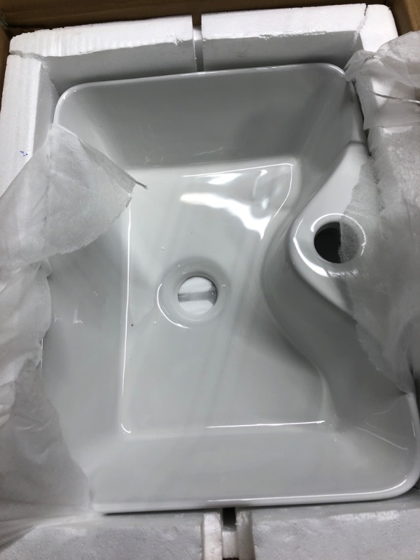 Photo 3 of 16 Inch Rectangle Vessel Sink with Faucet Hole, Mocoloo 16"x12" White Ceramic Countertop Bathroom Vanity Sink Basin, Above Counter Installation Porcelain Lavatory Sink. 16"Lx12"W with Faucet Hole White