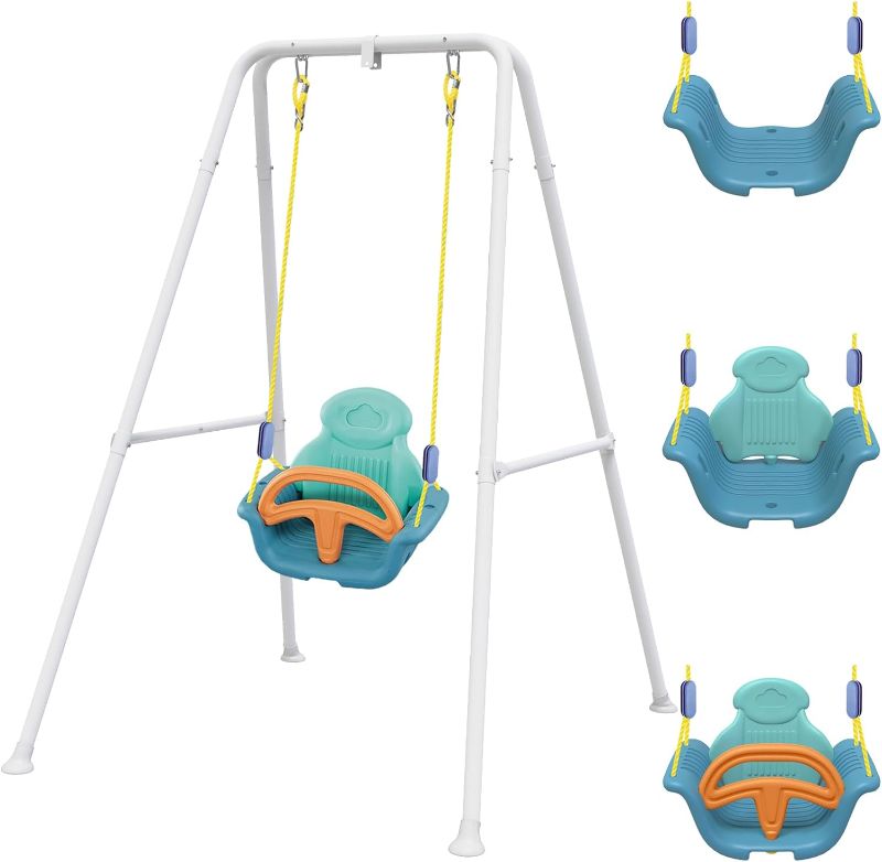 Photo 1 of 3 in 1 Toddler Swing Set, Swing Sets for Backyard, Baby Swing with Stand for Indoor/Outdoor, Heavy Duty & Easy to Assemble Swing Set