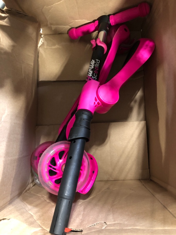 Photo 3 of 3 Wheeled Scooter for Kids - Stand & Cruise Child/Toddlers Toy Folding Kick Scooters w/Adjustable Height, Anti-Slip Deck, Flashing Wheel Lights, for Boys/Girls 2-12 Year Old - Hurtle Pink