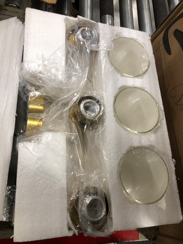 Photo 3 of **USED** 3-Light Gold Bathroom Light Fixtures, Modern Bathroom Vanity Light with Clear Glass Shade, Brushed Brass Bath Wall Mount Lights, Wall Lamp for Mirror Kitchen Bedroom Hallway Living Room Hallway Brushed Gold