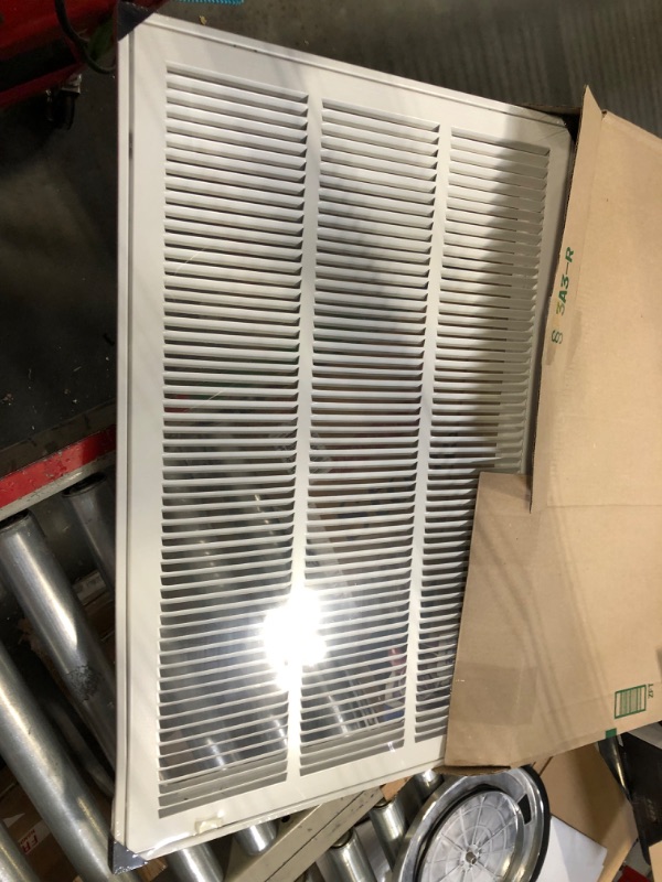 Photo 3 of 10" X 10" Steel Return Air Filter Grille for 1" Filter - Fixed Hinged - HVAC Duct Cover - Flat Stamped Face - White [Outer Dimensions: 12 5/8"w X 12 5/8"h] 10 X 10