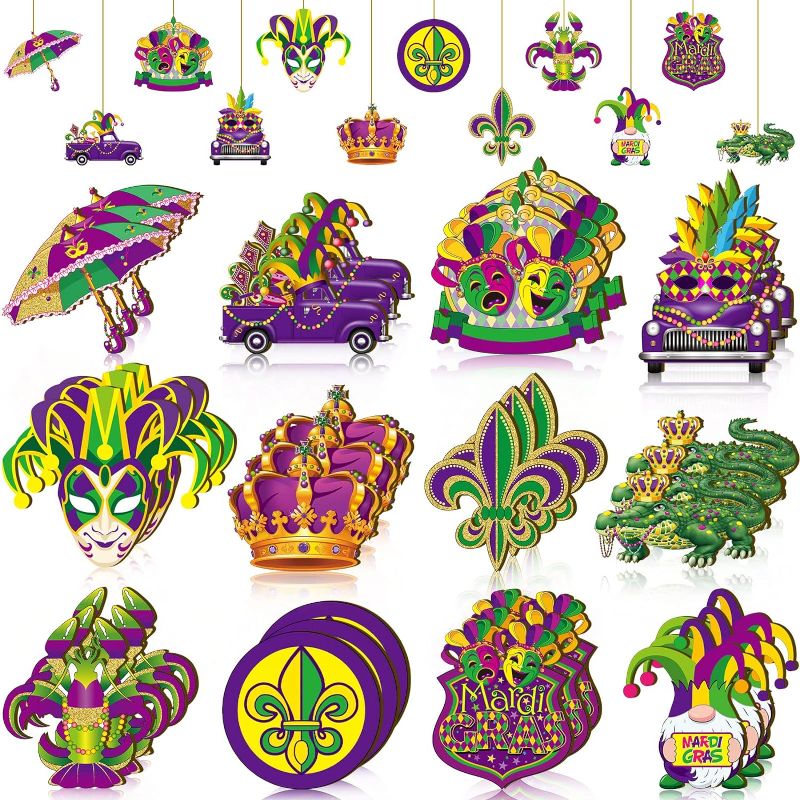 Photo 1 of 36 PCS Mardi Gras Ornaments Masquerade Mask Sign Mardi Gras Party Decorations Christmas Tree Decorations Hanging Wooden Ornaments or Prom Carnival Masks Celebration Parade Costume Party Favor
