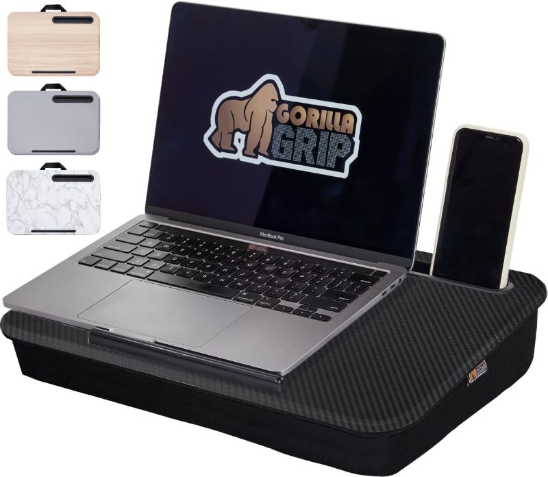 Photo 1 of Gorilla Grip Sturdy and Thick Cushion Lap Desk, Fits 15 inch Laptop, Comfortable Foam, Device Holder and Raised Ledge, Portable Computer Desks, Table Tray for Couch Bed, Lapdesk Accessories, Black

