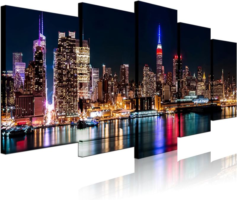 Photo 1 of Biuteawal New York City Canvas Wall Art Manhattan Skyline at Night Picture