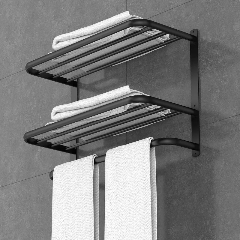 Photo 1 of 22.8Inch Towel Rack for Bathroom and Lavatory Towel Hanger with Wall Mount Towel Bars 304 Stainless Steel No Drill Tower Holder Shelf (3 Layers Black Towel Rack)