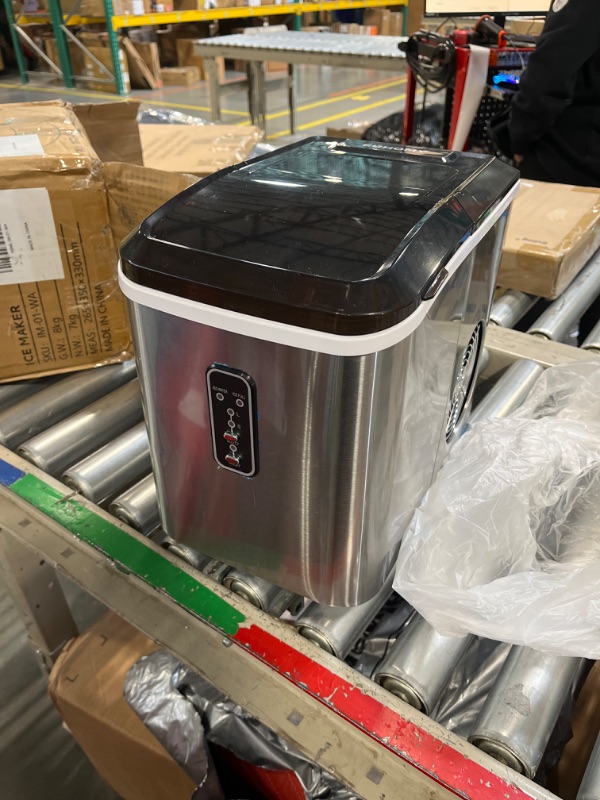 Photo 1 of **FOR PARTS** Euhomy Ice Maker Machine Countertop, 26 lbs in 24 Hours, 9 Cubes Ready in 6 Mins, Self-Clean Electric Ice Maker Compact Potable Ice Maker with Ice Scoop and Basket. for Home/Kitchen/Office.(Silver) 12.59 x 9.64 x 12.59 inches Sliver 1