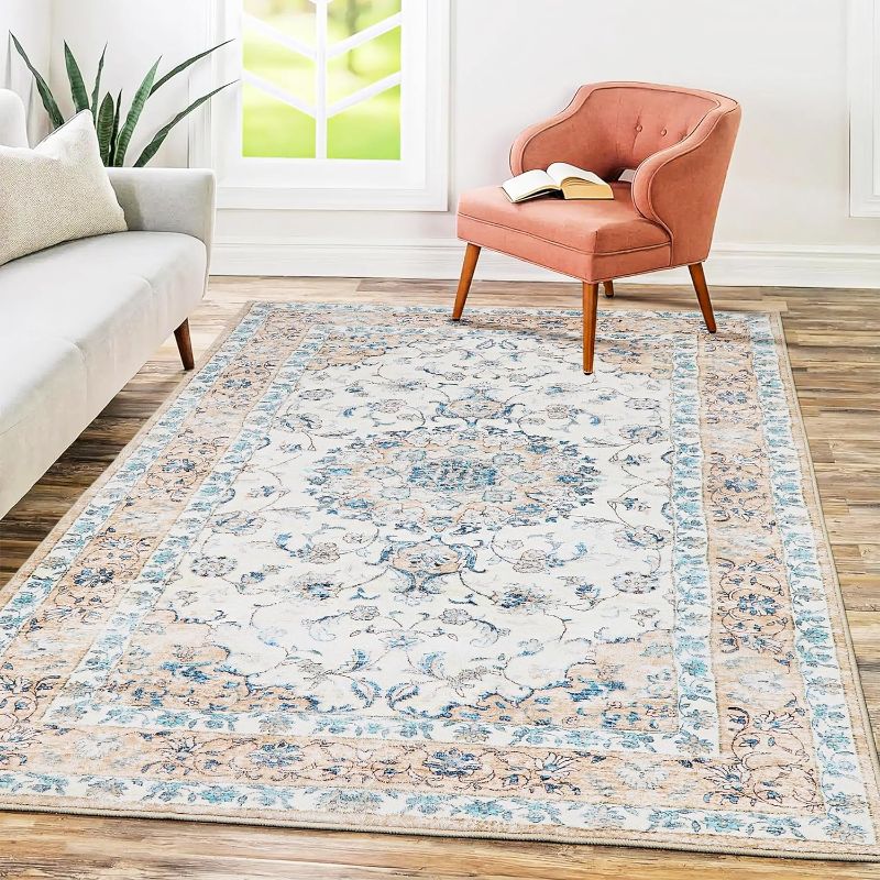 Photo 1 of  *Similar Item* Area Rugs Washable Boho Rug, Non Slip Carpet for Living Room, Bedroom, Kitchen, Soft Low-Pile Rug, Lvory/Floral