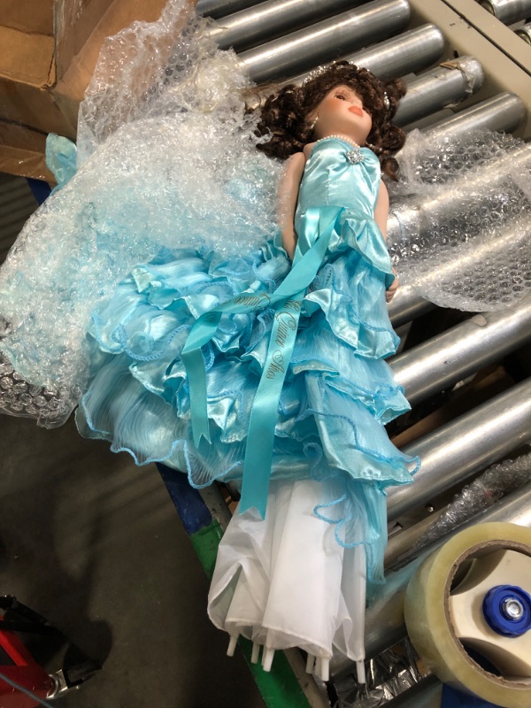 Photo 2 of 18" Porcelain Quince Anos Quinceanera Umbrella Last Doll Muneca Centerpiece ~ Aqua ~ KK18729-23