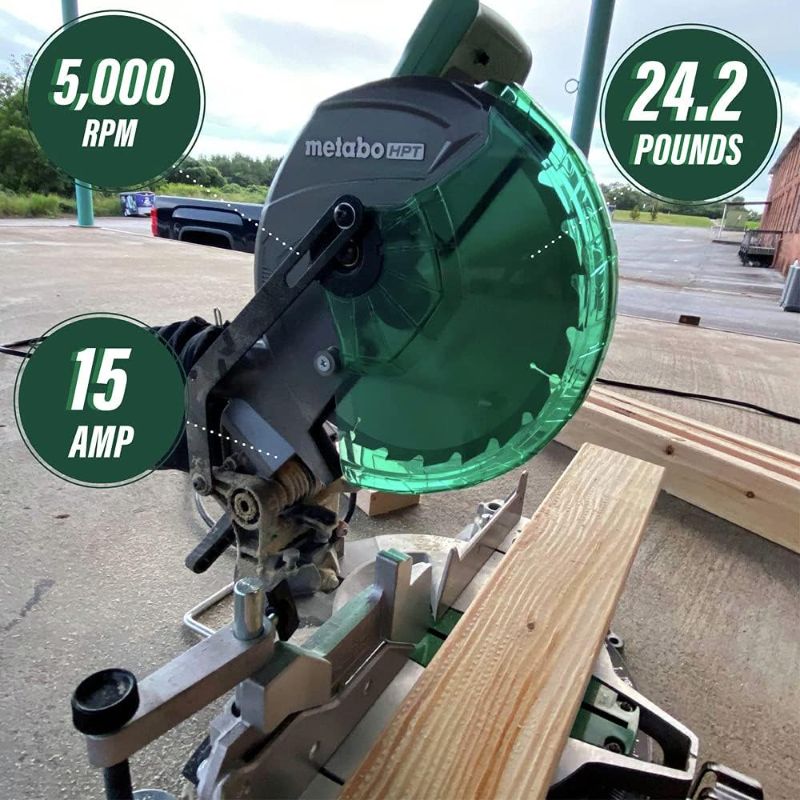 Photo 1 of **USED** Metabo HPT | Compound Miter Saw | 10-Inch | Single Bevel | 15-Amp Motor | 0-52° Miter Angle Range | 0-45° Bevel Range | Large Table | 10" 24T TCT Miter Saw Blade | C10FCGS