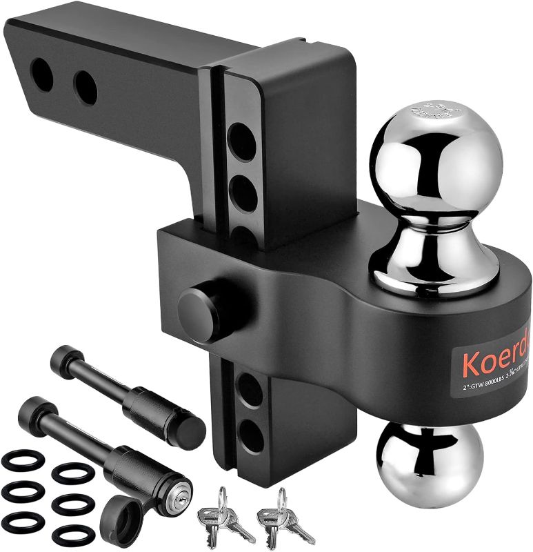 Photo 1 of Adjustable Trailer Hitches - Drop Hitch 2 inch Receiver - 6 inch Tow Hitch Ball Mount, 12500GTW, 2" and 2-5/16" Tow Balls, Tow Hitch with Double Anti-Theft Pins Locks,Black