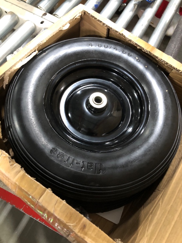 Photo 3 of **USED**  NEEDS NEW ADAPTER** **SMALL** (2-PACK) 4.80/4.00-8" Tire and Wheel - Universal Fit 16" Flat Free Solid Wheelbarrow Tires with 3" Hub and 5/8" Bearings – Extra Adapter kit includes 3/4" Ball Bearings, 1" and 1/2" Nylon Spacers
