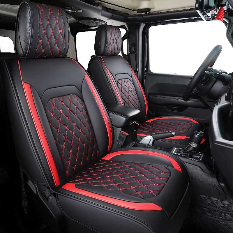 Photo 1 of Aierxuan Jeep Wrangler JK JL 4-Door Seat Covers Full Set Custom Fit 2007-2024 Unlimited X Rubicon 392 Sahara Willys Sport High Altitude 4X4 Truck Pickup Waterproof Leather (Full Set/Black-R)