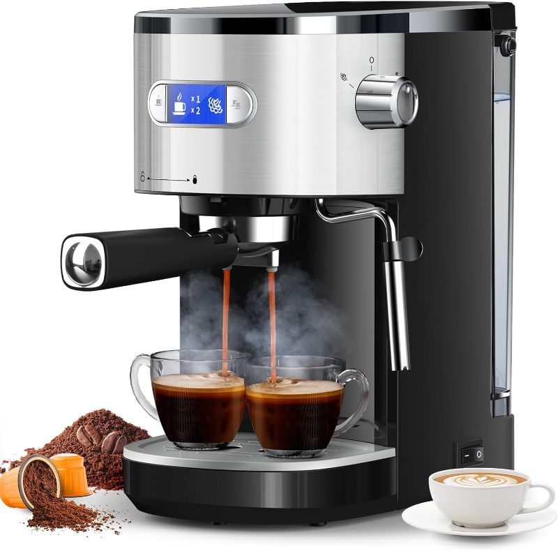 Photo 1 of COWSAR Espresso Machine 20 Bar, Semi-Automatic Espresso Maker with Milk Frother Steam Wand, Nespresso Capsule Compatible, 45 oz Removable Water Tank for Cappuccino, Latte, Home
