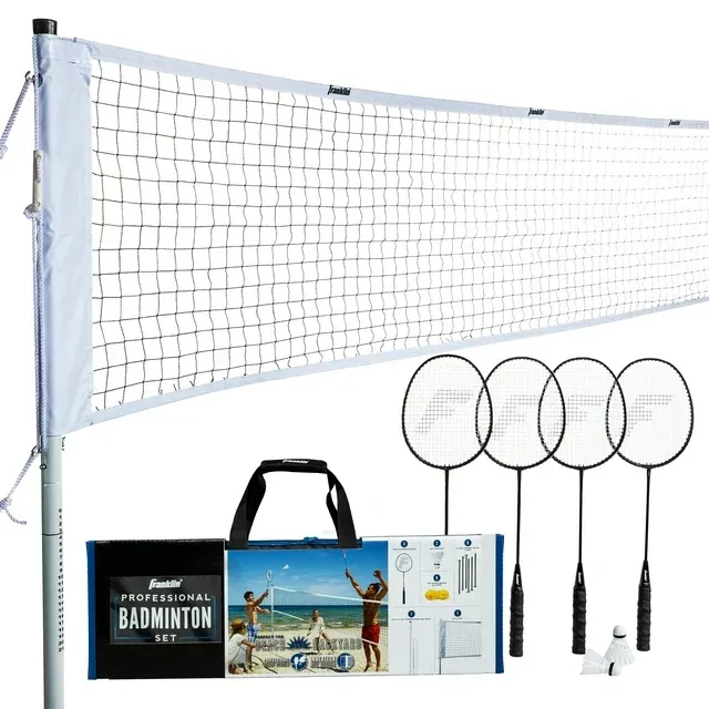 Photo 1 of **New open**Franklin Sports Badminton Net Professional Set - 4 Aluminum Rackets, 2 Birdies, Adjustable Net and Stakes - Backyard or Beach Badminton Set - Easy Setup