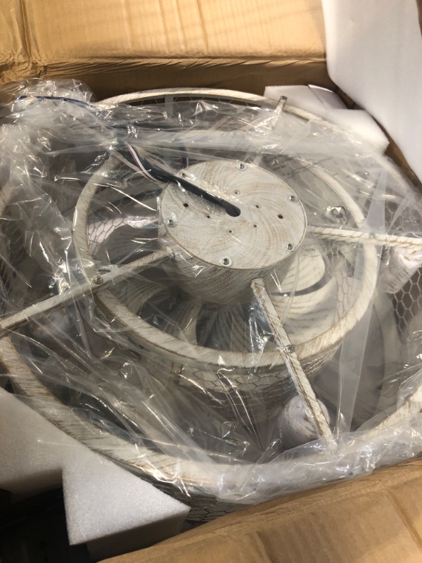 Photo 1 of **New Open**MADSHNE 20'' Retro Caged Ceiling Fan with Lights and Remote, Small Farmhouse Ceiling Fan with Light, White Rustic Enclosed Bladeless Ceiling Fan for Bedroom Kitchen 20" White+Gold