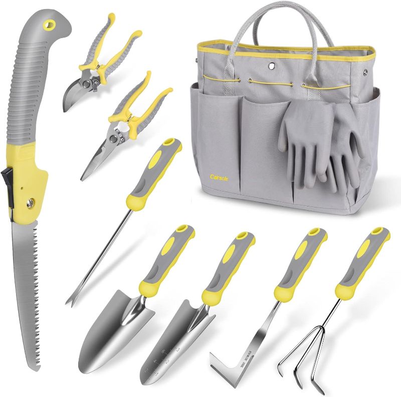 Photo 1 of **New Open/Missiung 1 part**Garden Tool Set, Carsolt 10 Piece Stainless Steel Heavy Duty Gardening Tool Set for Digging Planting Pruning Gardening Kit with Durable Bag Gloves Gift Box Ideal Garden Gifts for Women Men
