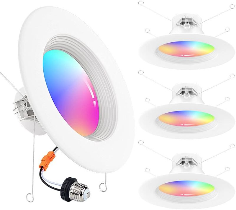 Photo 1 of **New open**Smart Retrofit LED Recessed Lighting 6 inch LED Color Changing Downlights, 15W RGBCW 1150 Lumen Bluetooth Mesh Can Lights, Voice Control via Alexa, Dimmable 2700K-6500K 4-Pack (Hub Included)