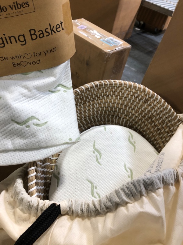 Photo 2 of Baby Changing Basket - with Thick Pad & 3 Waterproof Bamboo Jacquard Covers. Organic Seagrass Moses Basket for Babies - CPSC Compliant, Premium Changing Table Topper - Unique Boho Baby Decor Natural / White