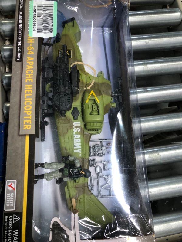 Photo 3 of United States Army AH-64 Apache Helicopter Toy & Soldier Action Figure Set - Hand Driven Military Army Toy Helicopter w/ Sound, 3+