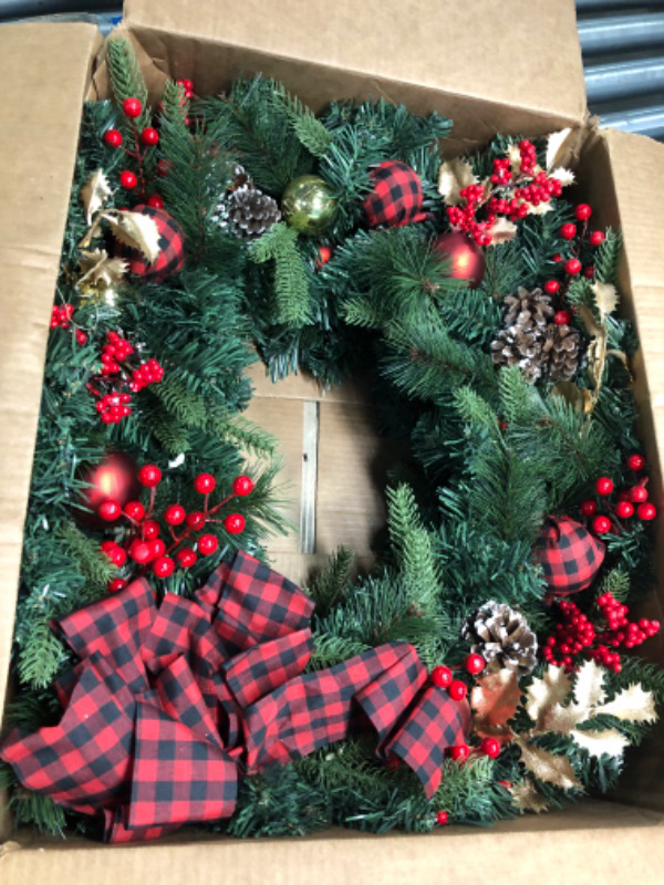 Photo 3 of 22'' Christmas Wreath, Christmas Wreaths for Front Door, Christmas Door Wreath with Timer, Winter Pine cones Wreath with Bow & Berries, Christmas Decorations for Home Outdoor Indoor Xmas Holiday Party
