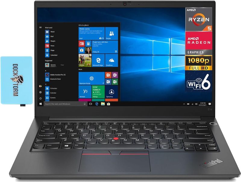 Photo 1 of ** USED ** Lenovo ThinkPad E14 Gen 4 Home & Business Laptop 14.0" Full HD Display (AMD Ryzen 5 5625U 6-Core, 16GB RAM, 512GB PCIe SSD, AMD Radeon,WiFi 6, Bluetooth 5.1, Webcam, Win 10 Pro) with Hub