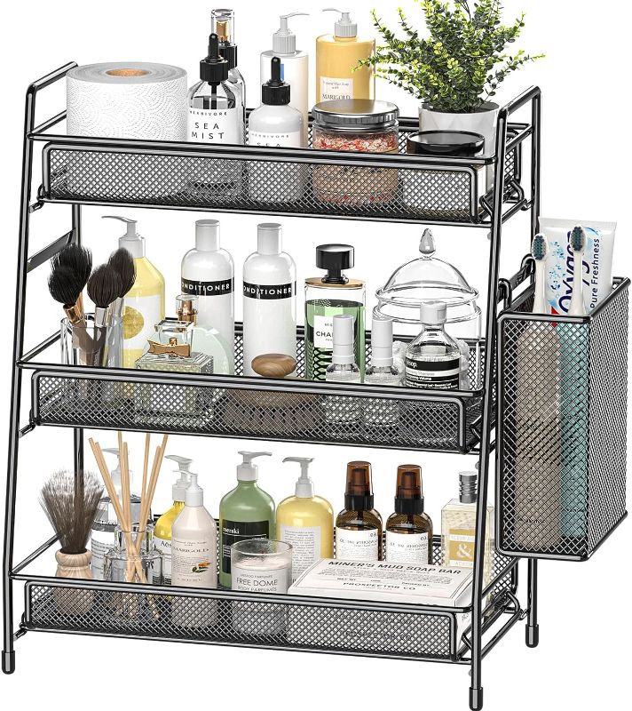 Photo 1 of 
EKNITEY Bathroom Countertop Organizer Shelf - 3 Tier Counter Spice Rack Metal Makeup Rack Small Coffee Station Organizer for Sink/Bedroom/Living...
Color:Black with Basket