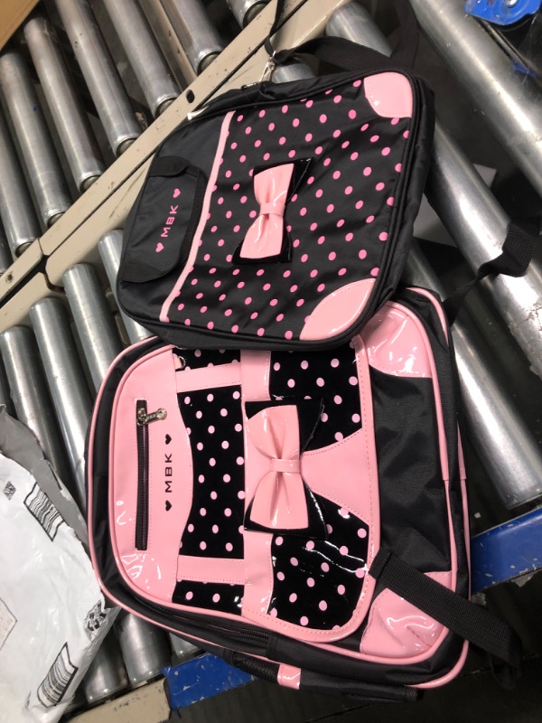 Photo 3 of 2Pcs Bowknot Wave Point Prints Primary School Bookbag Kids School Backpack Sets for Girls 2Pcs BagSet L 2pcs Black-l