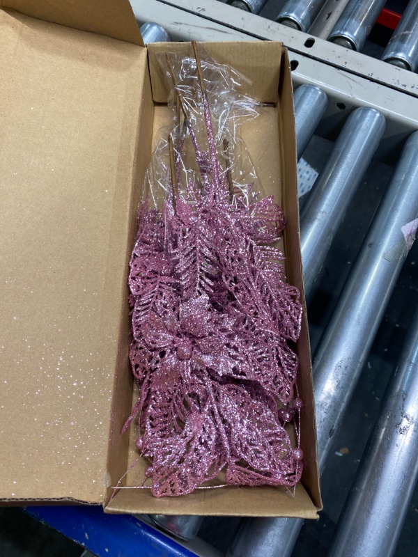 Photo 1 of 17 Inch Artificial Glitter Berry Stem Ornaments, 6 Pack Christmas Tree Ornaments, Decorative Bead Sticks, Glittery Twigs, Picks, Branches for Christmas Tree, Small Vase, Holiday, Wedding, Party (Pink)