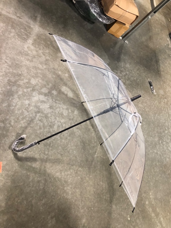 Photo 1 of 4 Pack Clear Umbrella Wedding Auto Open Clear Dome Bubble Umbrella Windproof Transparent Umbrella with J Hook Handle for Weddings, Prom, Graduation and Outdoor Events (Black Handle)
