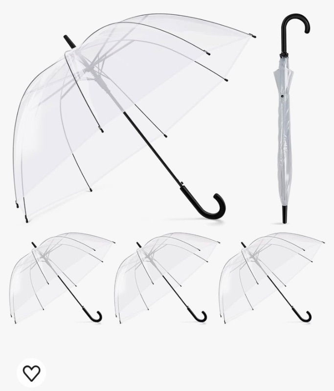 Photo 1 of 4 Pack Clear Umbrella Wedding Auto Open Clear Dome Bubble Umbrella Windproof Transparent Umbrella with J Hook Handle for Weddings, Prom, Graduation and Outdoor Events (Black Handle)