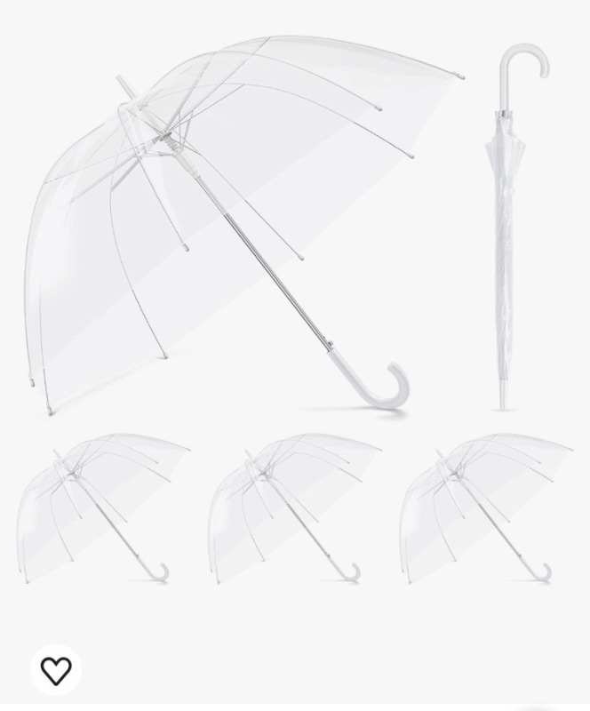 Photo 1 of 4 Pack Clear Umbrella Wedding Auto Open Clear Dome Bubble Umbrella Windproof Transparent Umbrella with J Hook Handle for Weddings, Prom, Graduation and Outdoor Events (White Handle)