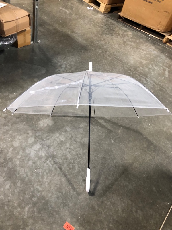 Photo 1 of 4 Pack Clear Umbrella Wedding Auto Open Clear Dome Bubble Umbrella Windproof Transparent Umbrella with J Hook Handle for Weddings, Prom, Graduation and Outdoor Events (White Handle)