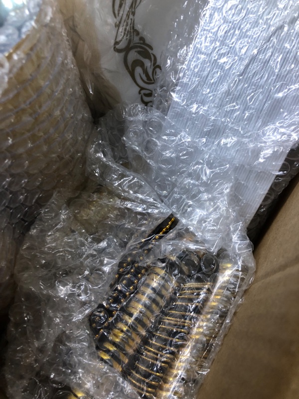 Photo 1 of 350 Piece Gold Dinnerware Set - 50 Guest Gold Rim Plastic Plates - 50 Gold Plastic Silverware - 50 Gold Rim Plastic Cups - 50 Linen Like Gold Paper Napkins, Disposable