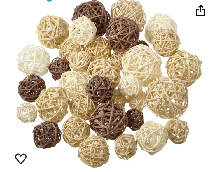 Photo 1 of 36 Pcs Wicker Rattan Balls Decorative Balls for Centerpiece Bowls Orbs Vase Filler for Valentine's Day Craft, Wedding Party, Potpourri Decor, 4 Sizes(White, Wood Color, Light Tan, Coffee)