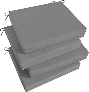 Photo 1 of **USED** downluxe Outdoor Chair Cushions, Waterproof Round Corner Memory Foam Seat Cushions with Ties for Garden Patio Funiture, 17" x 16" x 2", Light Grey, 4 Pack Light Grey 17x16x2 Inch (Pack of 4)