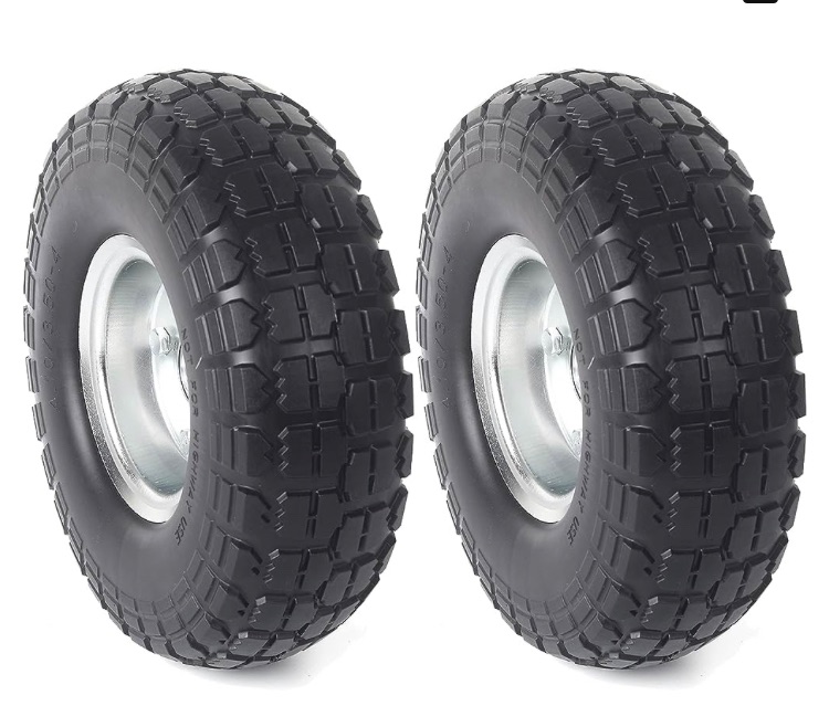 Photo 1 of (2-Pack) AR-PRO 10-Inch Solid Rubber Tire Wheels - Replacement 4.10/3.50-4" Flat Free with 5/8" Bearings, 2.2" Offset Hub - Perfect for Hand Truck, Wheelbarrow, Gorilla Carts
