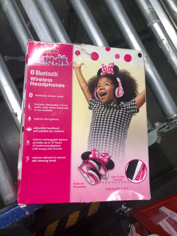 Photo 3 of eKids Minnie Mouse Kids Bluetooth Headphones, Wireless Headphones with Microphone Includes Aux Cord, Volume Reduced Kids Foldable Headphones for School, Home, or Travel, Pink