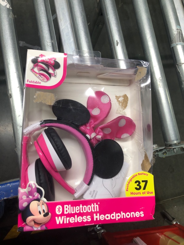 Photo 2 of eKids Minnie Mouse Kids Bluetooth Headphones, Wireless Headphones with Microphone Includes Aux Cord, Volume Reduced Kids Foldable Headphones for School, Home, or Travel, Pink