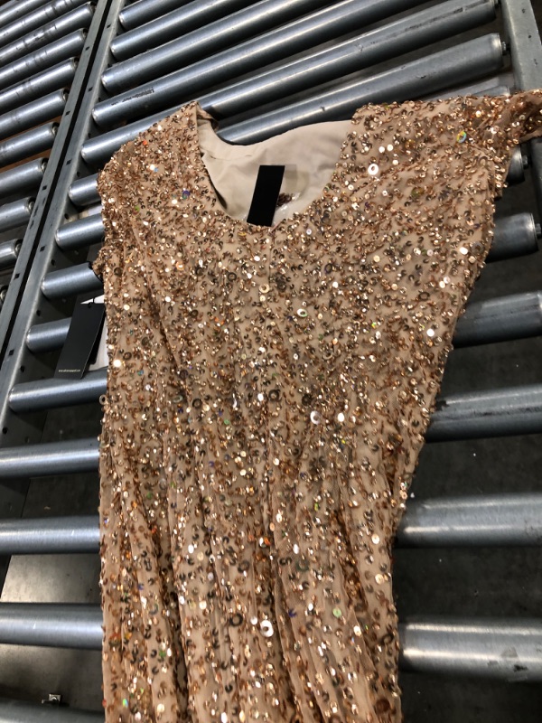 Photo 1 of Adrianna Papell Women's Scoop Back All-Over Beaded Gown, Champagne/Gold, 12