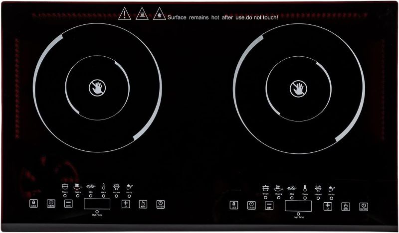 Photo 1 of **USED** 24 inch 2 Burners Electric Ceramic Cooktop, 110V 2400W Electric Ceramic Cooktop with 2 Cooktops Touch-Adjustable Control LED Touch Screen Portable Electric Ceramic Cooktop for Cooking
