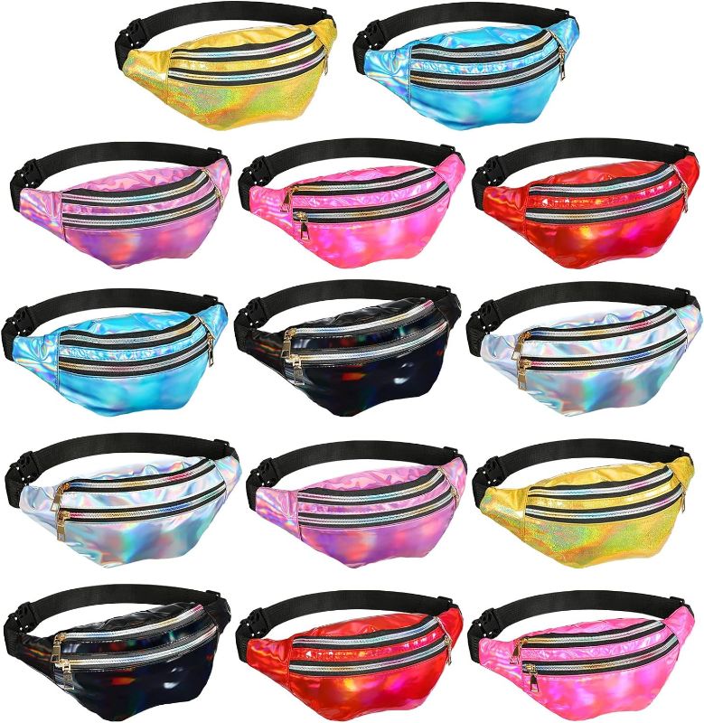 Photo 1 of 14 Pieces Neon Fanny Pack Party Waist Bag Adjustable Waist Bag Belt Waist Bag Exercising Running Waist Bag for Travel Party Festival Running Hiking, 12 Colors Multicolor