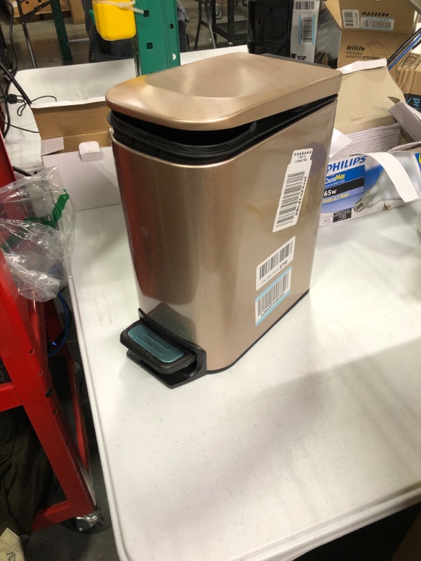 Photo 2 of **New Open/Minor Damage**Cesun Small Bathroom Trash Can with Lid Soft Close, Step Pedal, 6 Liter / 1.6 Gallon Stainless Steel Garbage Can with Removable Inner Bucket, Anti-Fingerprint Finish (Champaign Gold) Champagne Gold