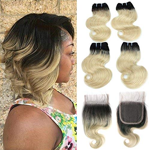 Photo 2 of FASHION LINE 8" Human Hair Bundles Ombre Two Tone Brazilian Virgin Hair Extensions Body Wave 50g Bundles (8/8/8/8+8 Inch, 1b/613#)