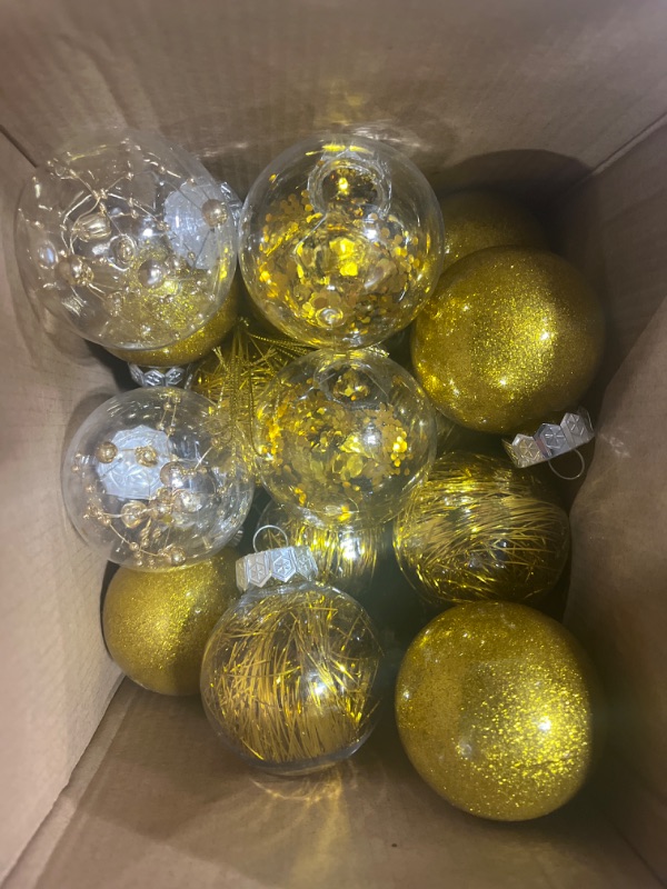 Photo 4 of 49 Pcs Christmas Tree Decoration Set Include Christmas Tree Topper, 24 Pcs Glitter Christmas Flowers 3 Sizes, 24 Pcs 2.36 Inch Christmas Ball Ornaments for Tree Holiday Party Decorations (Gold)