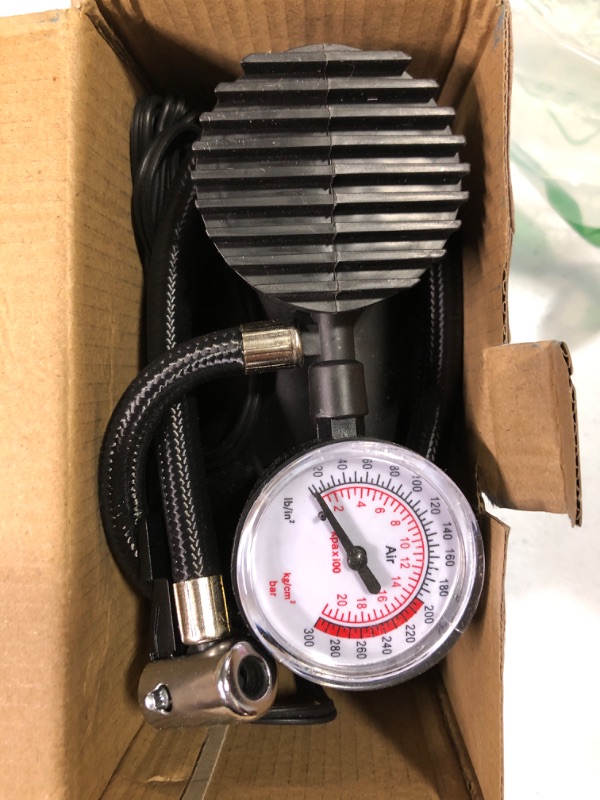 Photo 1 of Portable Compressor Tire Inflator with Mechanical Pressure Gauge,with 3 Nozzle Adapters,Inflator for Car Tires, Motorcycle, Bike, Basketball, Other Types of inflatables