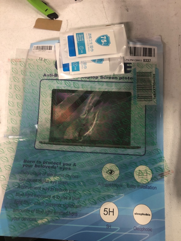 Photo 3 of 2 Pack 13.3 Inch Anti Blue Light Laptop Screen Protector, PET Film Blue Light Filter Screen Protector (not Glass), Block Harmful Blue Light, For 13.3” Laptop With 16:9 Aspect Ratio, Width: 11.6 ” Height: 6.5”
PACKAGED HAS MINOR BENT